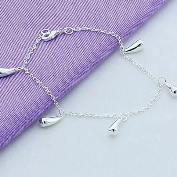 925 Sterling Silver Teardrop Waterdrop Bracelet - Picture 4 of 6
